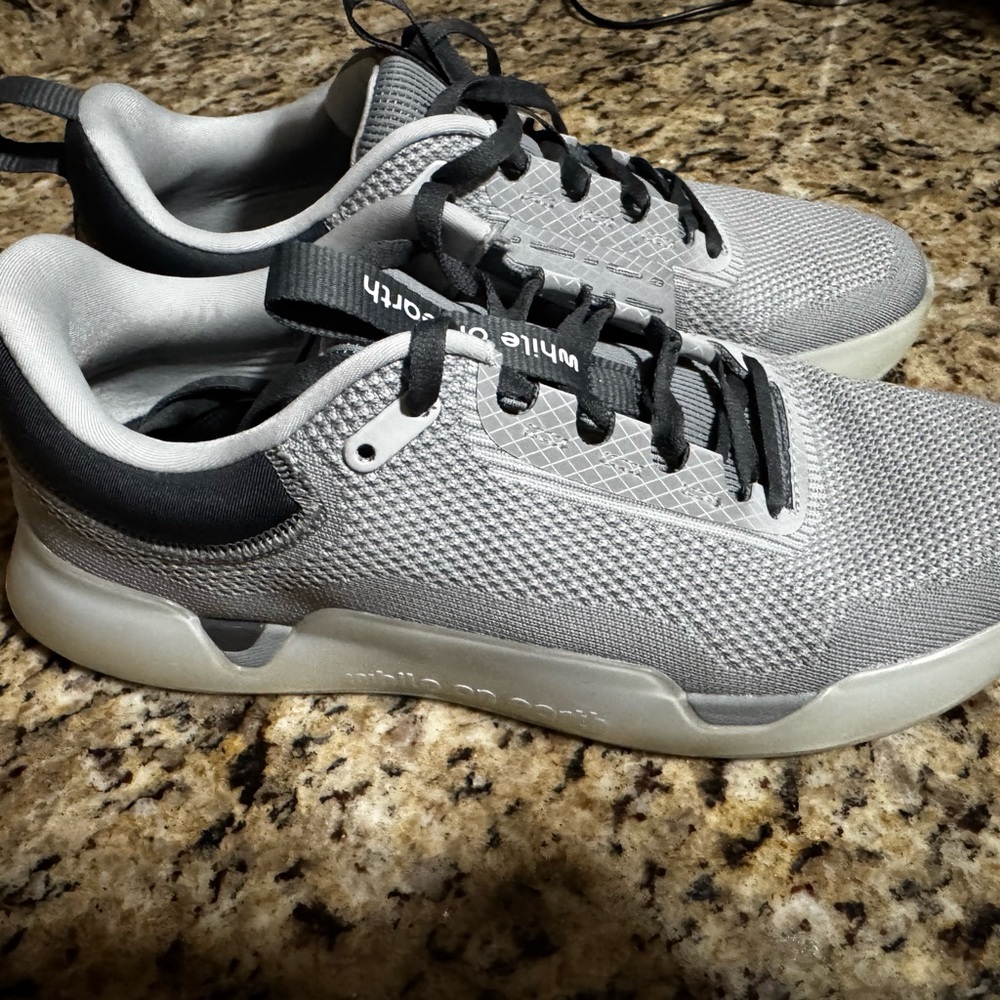 Gray and Black While on Earth training shoes